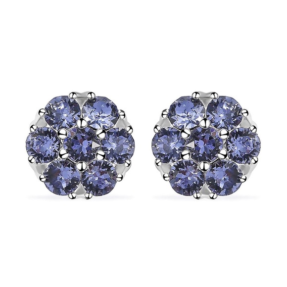 Tanzanite Color Crystal Floral StudEarrings in 925 Sterling Silver New